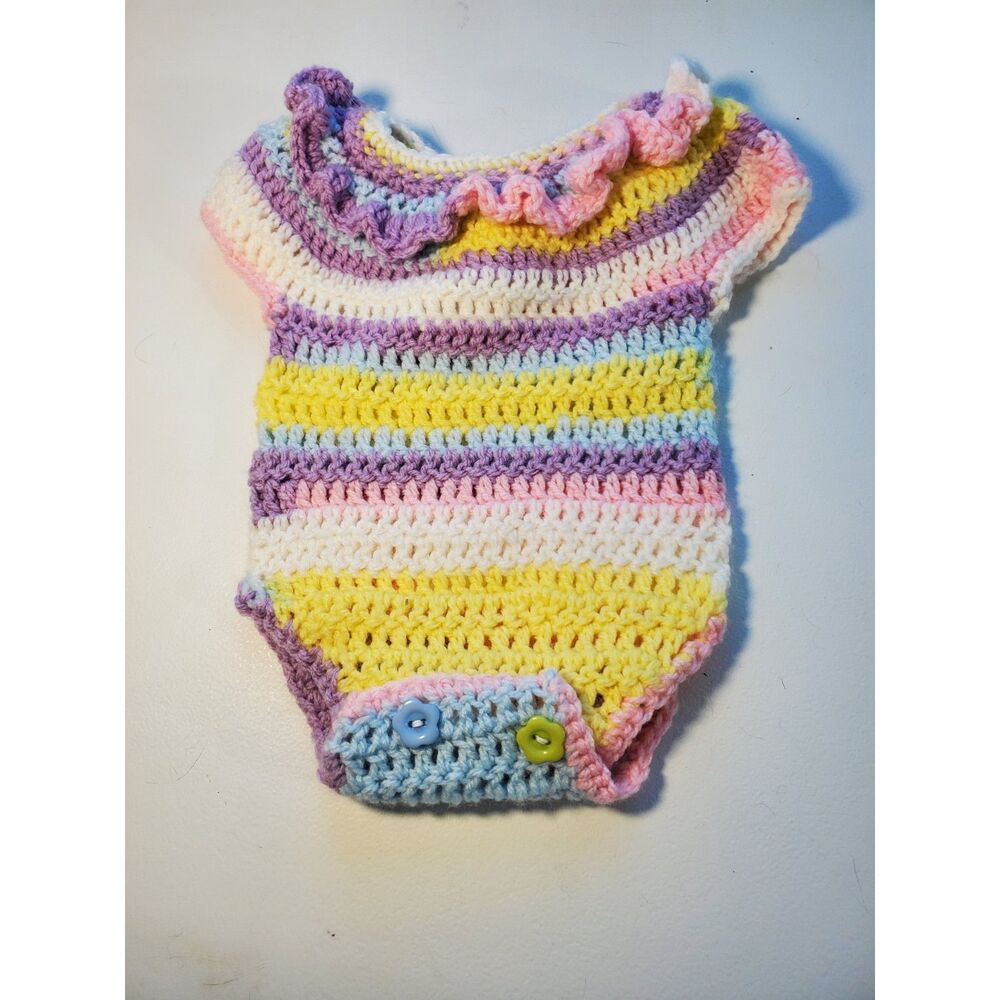 Hand Crochet Baby Romper in Rainbow Colors